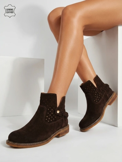 Ажурни дамски ботильони от естествена кожа Unimi