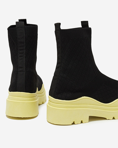 Czarno-żółte botki damskie na płaskim obcasie Seritis - Obuwie