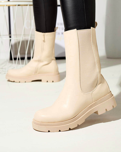 Бежови дамски високи ботуши с плосък ток Vedesa - Облекло