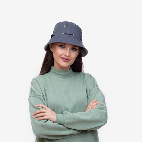 Ciemnoszara damska czapka typu bucket hat - Akcesoria