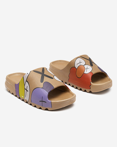 Złoto - brązowe damskie klapki Elmino - Obuwie