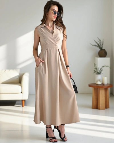 Дамска без ръкави рокля Royalfashion с обла б neckline Bizness