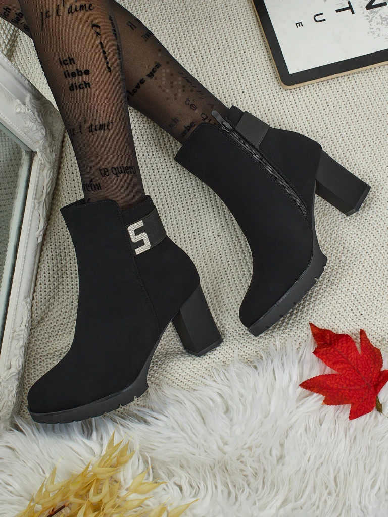 Дамски еко кожени боти до глезена на ток Mireliq