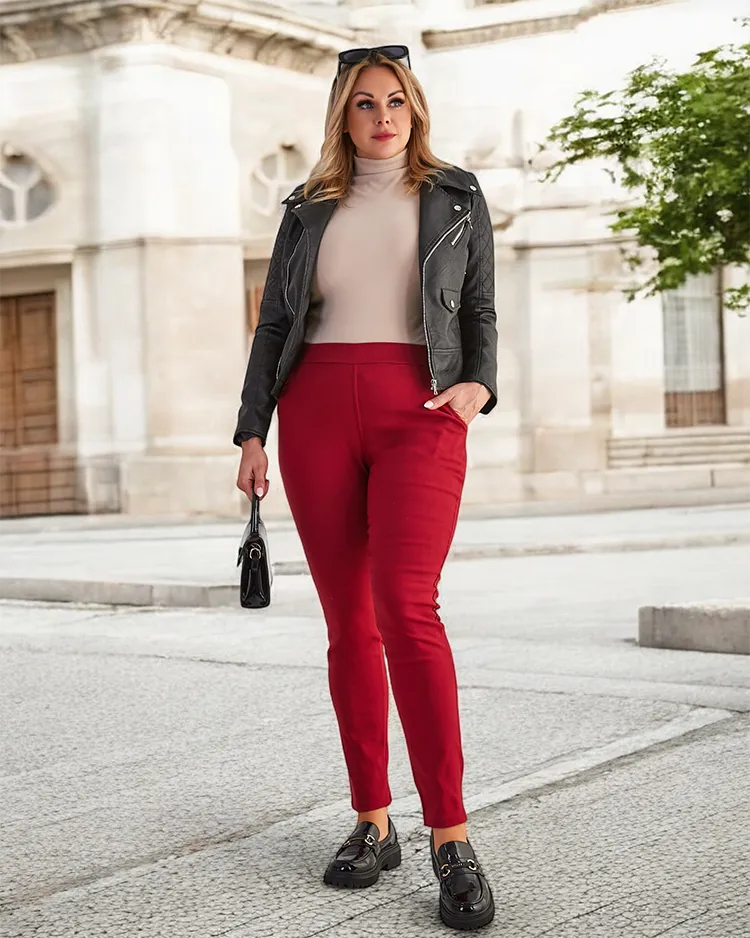 Дамски изолирани дамски панталони в бордо - Облекло