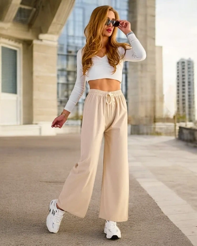 Royalfashion Дамски широки панталони с ребро