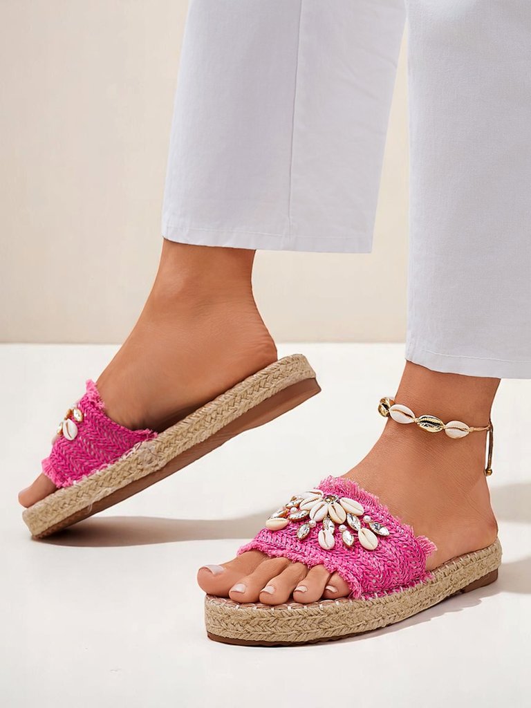 Дамски чехли Royalfashion Callista Фуксия на платформа с мидички