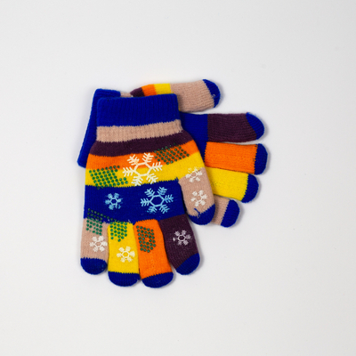 Kobaltowe dziewczęce rękawiczki z brokatem i śnieżynkami - Akcesoria