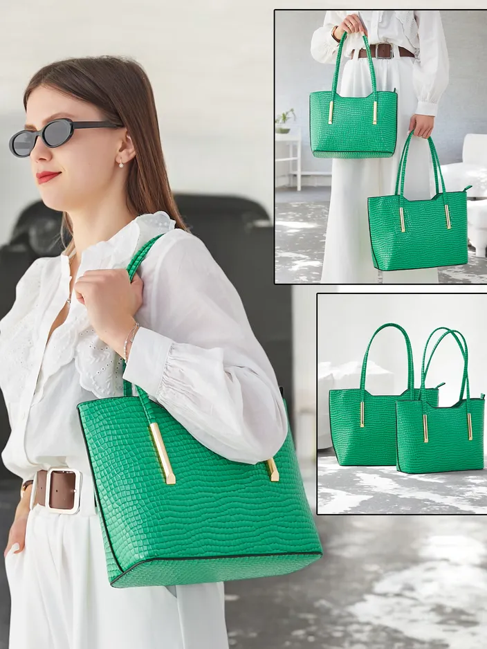 Royalfashion Дамска чанта от двойна патент кожа с релеф