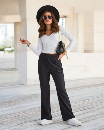 Royalfashion Дамски панталон от велур в тъмно синьо