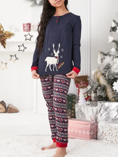 Кралска мода Коледни памучни детски пижами с полярни елени