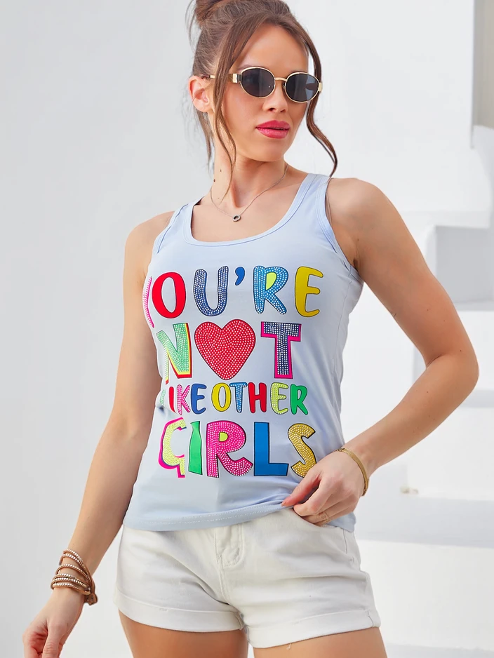 Royalfashion Дамски памучен потник с презрамки и щампи