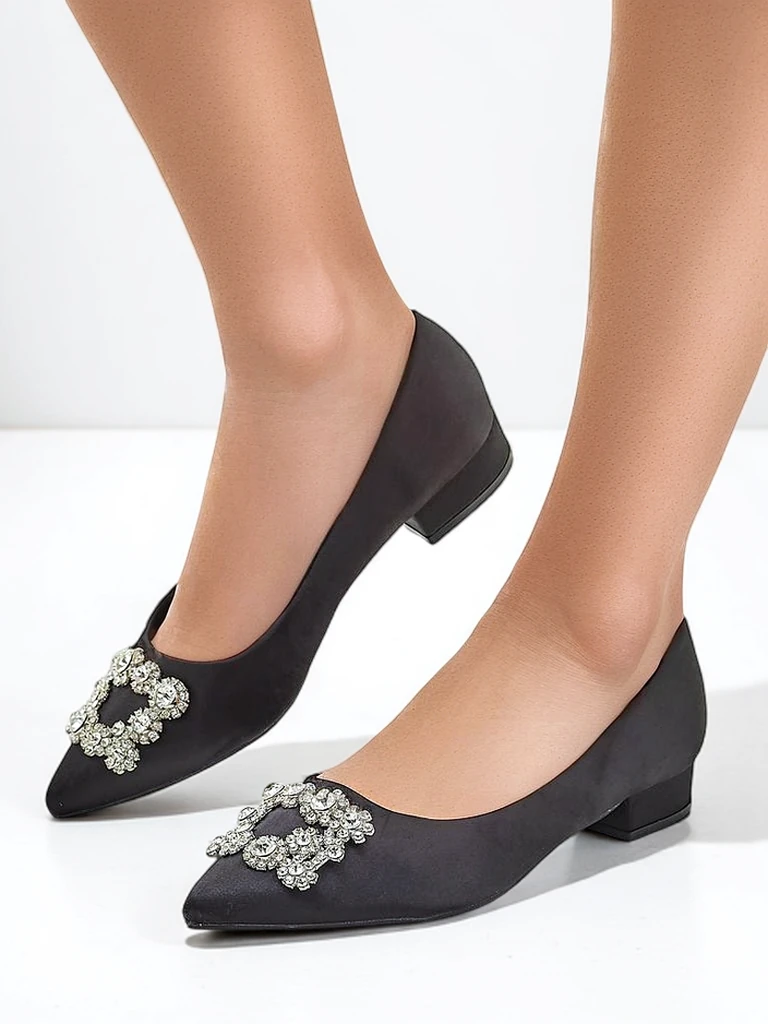 Royalfashion Женски балерини с подобен на сатен материал и катарама Legant