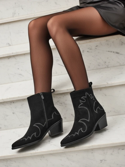 Botki damskie typu kowbojki Velvet Ash– na obcasie