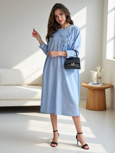 Royalfashion дамска миди рокля, с голям размер от плат с цвете