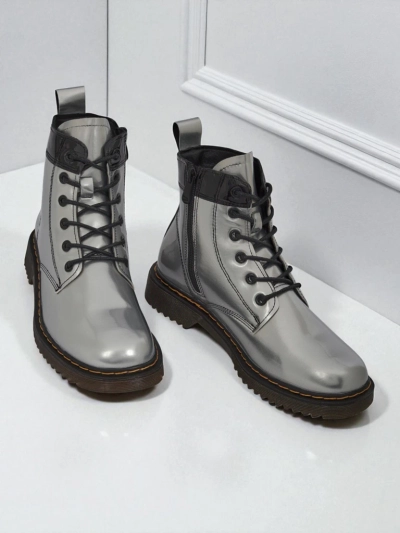 Дамски боти сребърни Celestina Eco Лачена кожа с цип