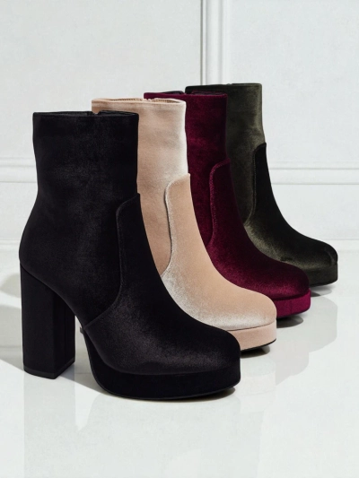 Дамски боти на ток, имитация на велур, Miss