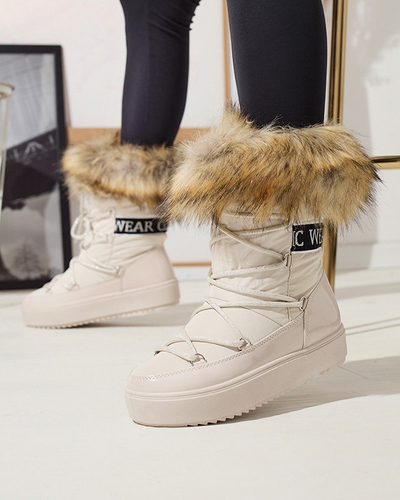 Бежови дамски ботуши за сняг с кожа Lilitsa- Footwear