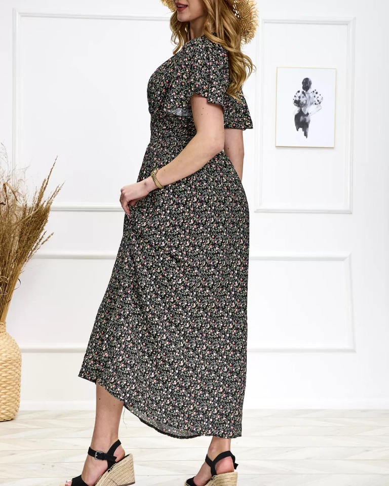 Флорална черна дамска макси рокля Облекло