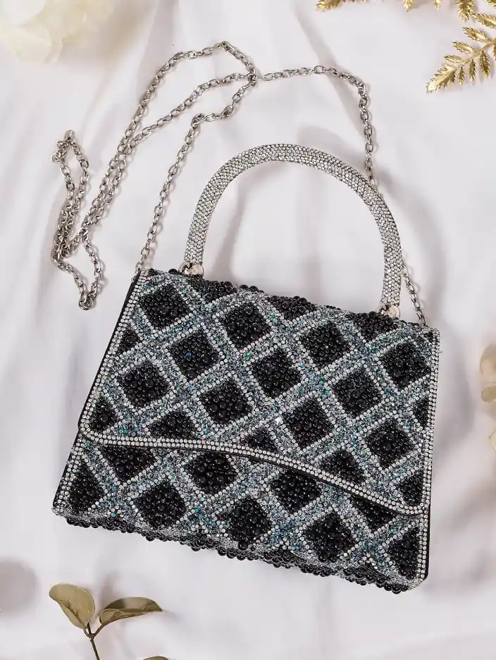 Royalfashion Малка дамска чанта, украсена със zirconia и перли