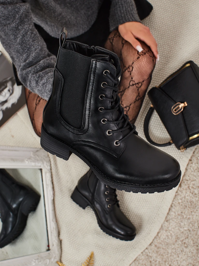 Дамски боти Oslynne от еко кожа с връзки