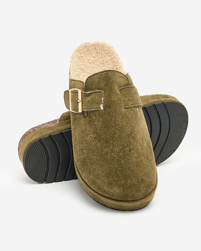 Royalfashion Дамски чехли с овча кожа и катарама Kajis