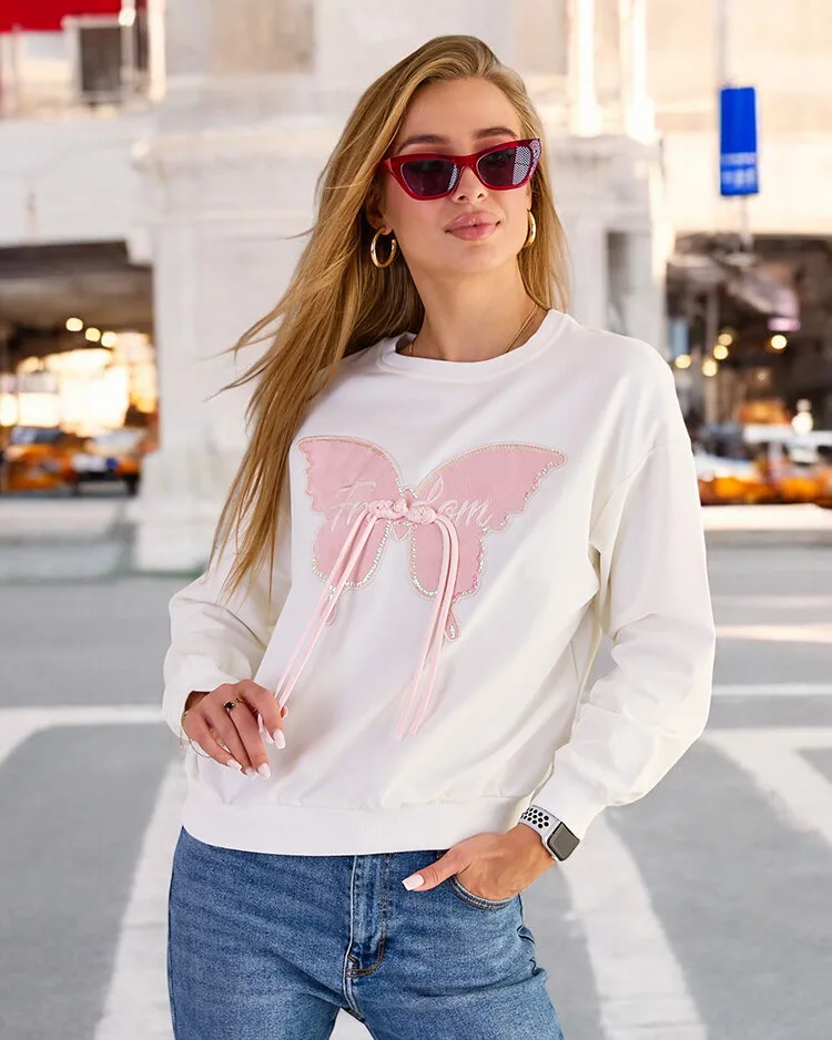 Royalfashion Дамски памучен суитшърт с тънък принт