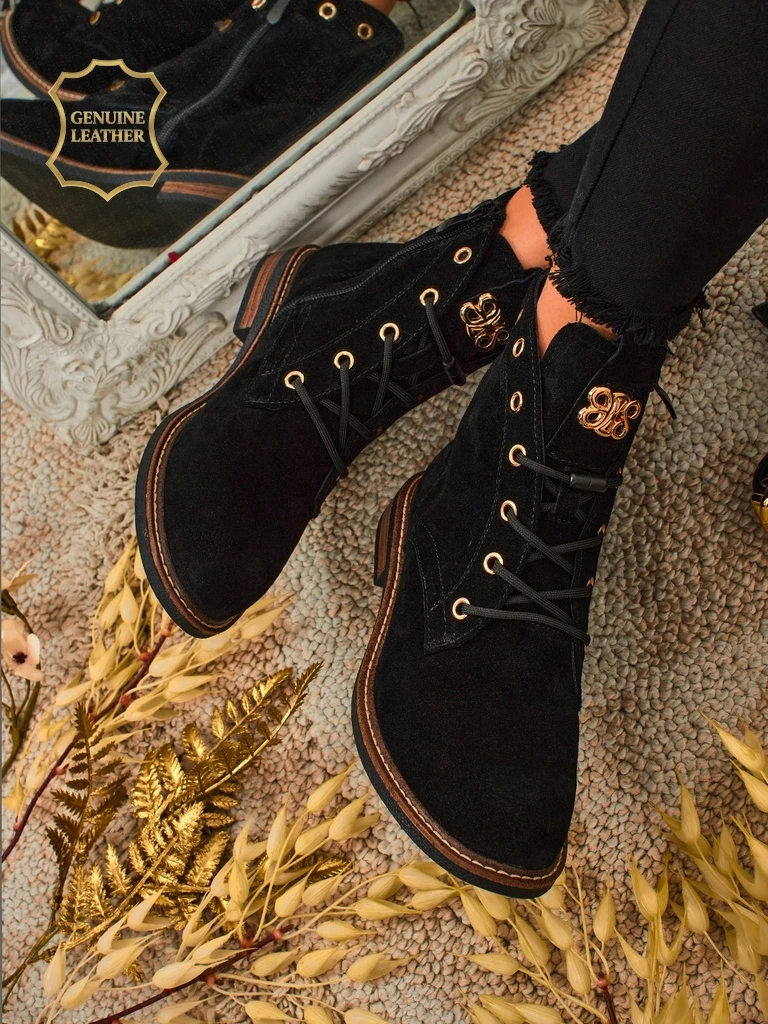 Дамски боти Aurelia Romano от естествен велур – кафяви, с пух