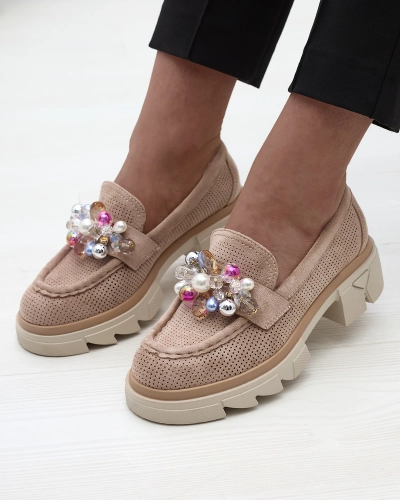 Дамски светлокафяви ажурни мокасини Peloga- Footwear