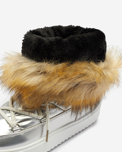 Дамски сребърни лачени ботуши за сняг Fursav - Обувки