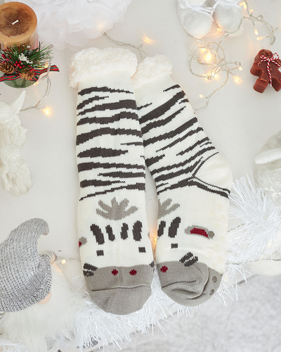 Royalfashion Затоплени бежови дамски чорапи със зебра