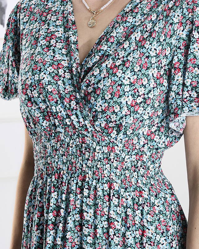 Дамска флорална миди рокля в синьо- Облекло