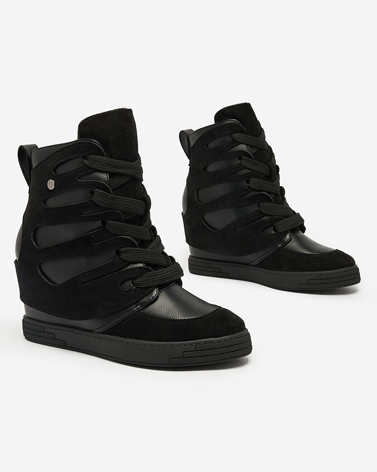 Royalfashion Черни дамски спортни ботуши на ток Pamstinsa