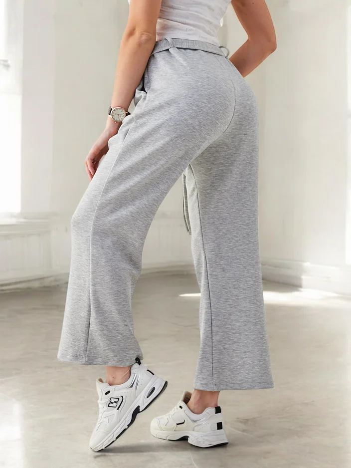 Royalfashion Широки дамски платнени панталони с декоративен колан