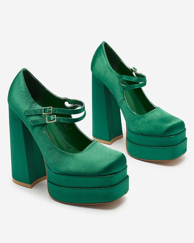 Зелени дамски обувки с висок ток Elika - Обувки