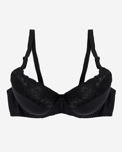 Черен дамски сутиен с дантелена вложка - Бельо