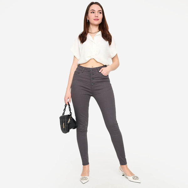 Ciemnoszare jeansy damskie rurki - Odzież