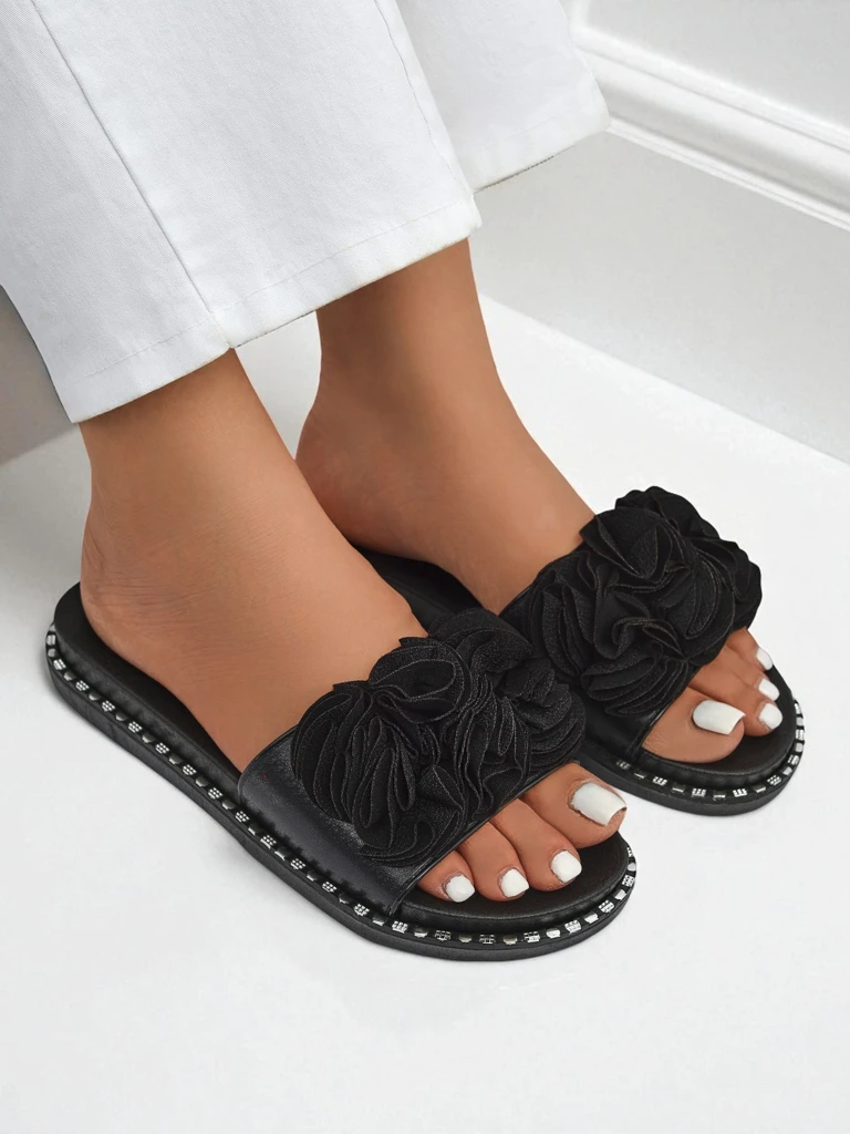 Royalfashion Дамски чехли с равна подметка Flora Verde