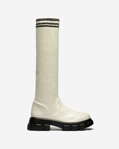 Дамски високи ботуши в цвят екрю Alerpi- Footwear