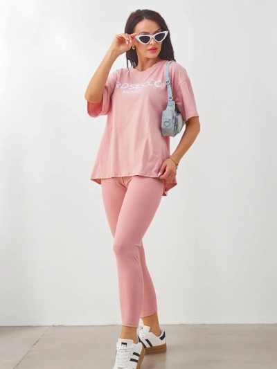 Royalfashion Дамски памучен комплект с къс ръкав и легинси