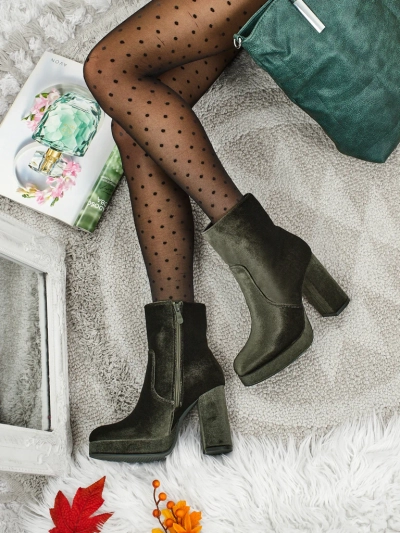 Дамски боти на ток, имитация на велур, Miss