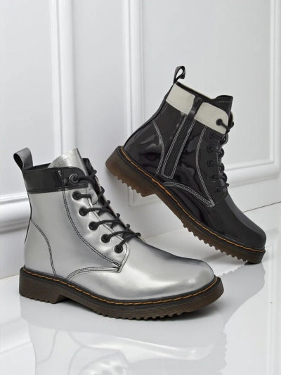 Дамски боти сребърни Celestina Eco Лачена кожа с цип