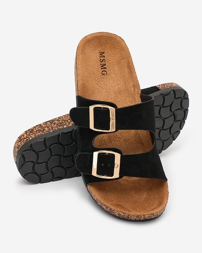 Дамски чехли Letitia черни, велурени, плосък ток, италиански дизайн