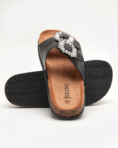 Czarne damskie klapki z klamerkami Oterina - Obuwie