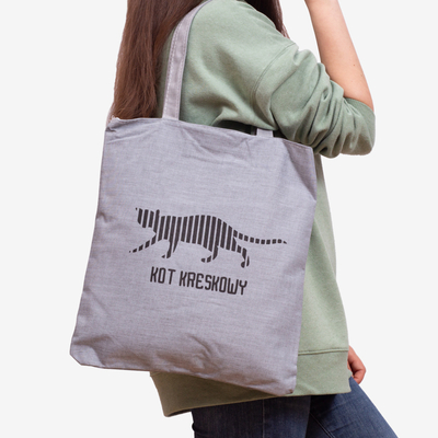 Szara materiałowa torba z napisem i nadrukiem kota - Akcesoria