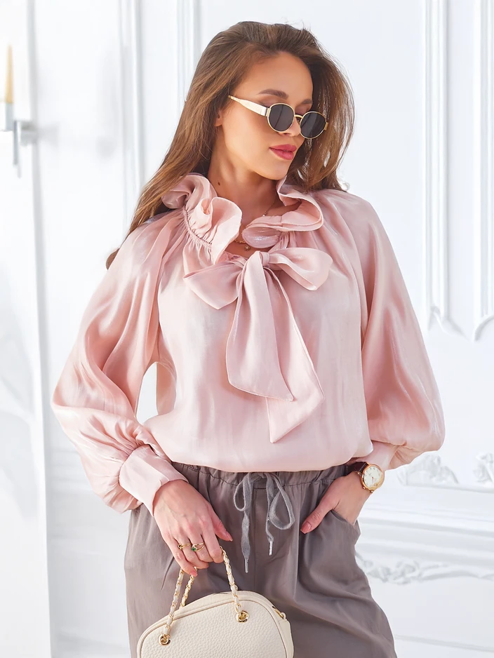 Royalfashion Блестяща дамска риза с декоративна яка