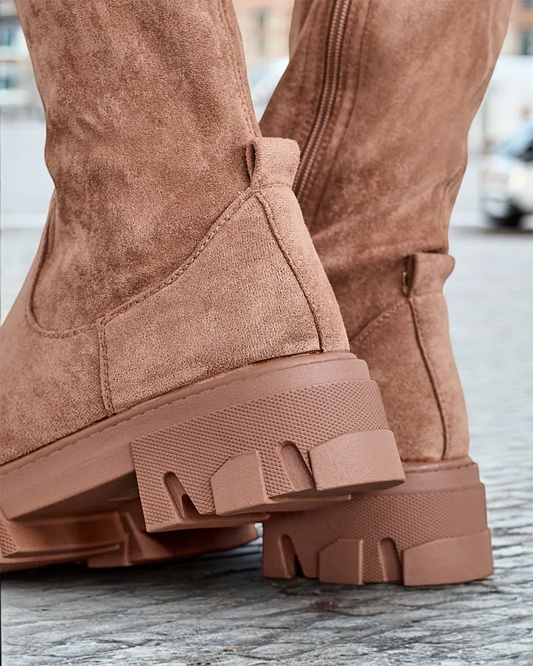 Дамски плоски коленни ботуши за бързо обуване Royalfashion Vianas