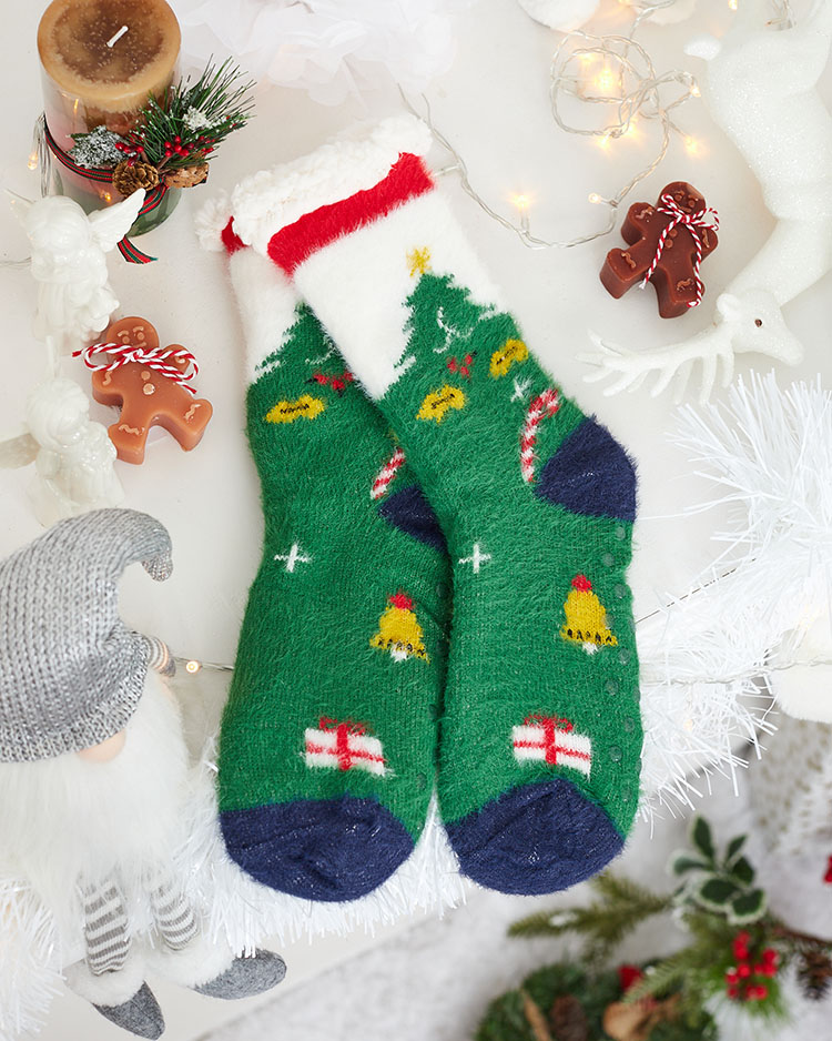 Royalfashion Затоплени коледни зелени дамски чорапи