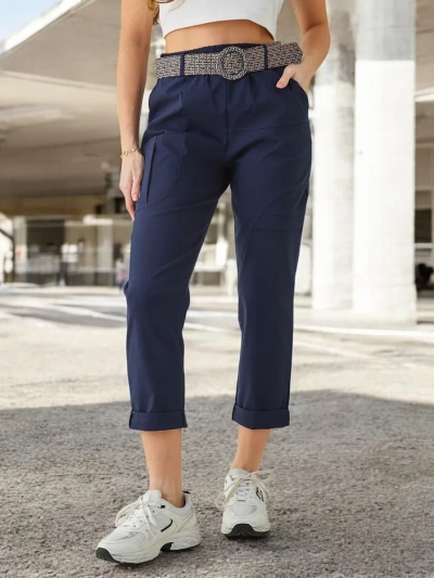 Royalfashion Дамски визкозни панталони с колан