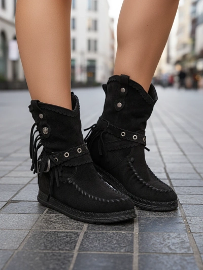 Royalfashion Черни дамски ботуши със скрита котва Dibisa