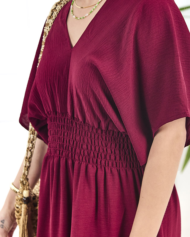 Дамска миди рокля в кестеняв цвят PLUS SIZE- Облекло